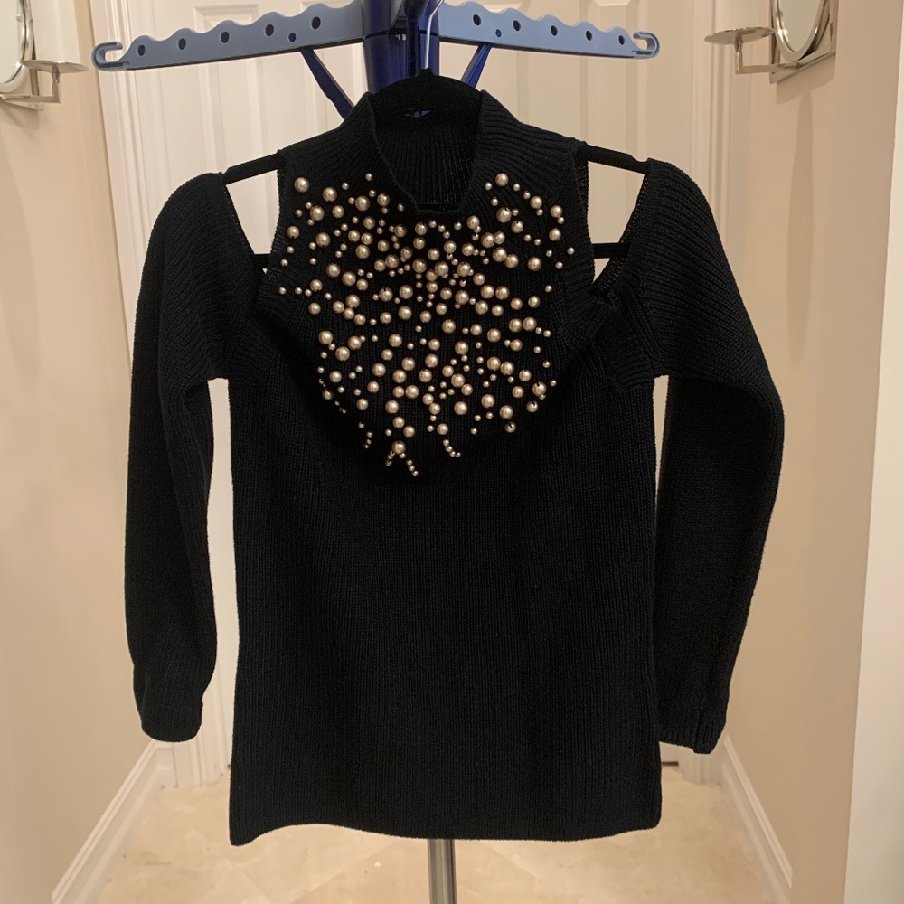 NWOT Boston Proper Black Embellished Cold Shoulder Sweater sz S